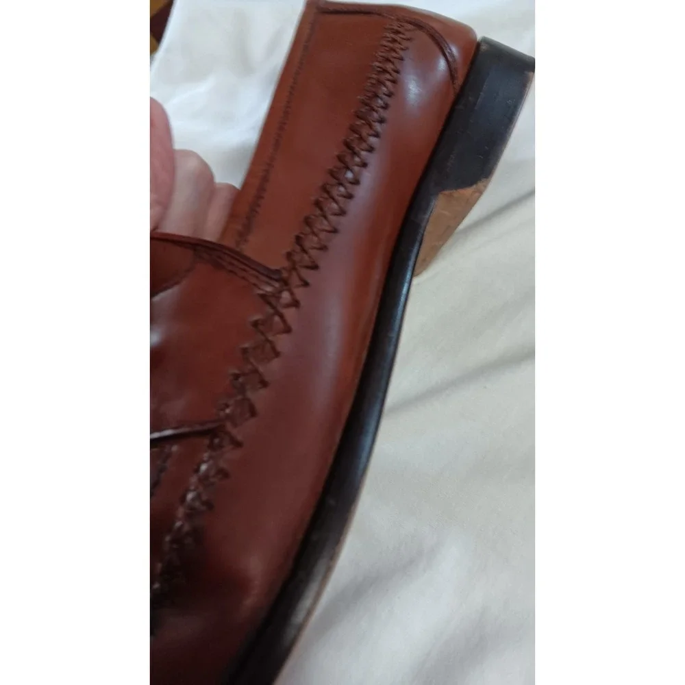 G H Bass Bellagio Mens 11.5 M Oxblood Brown Leather Tassel Woven Loafers EUC